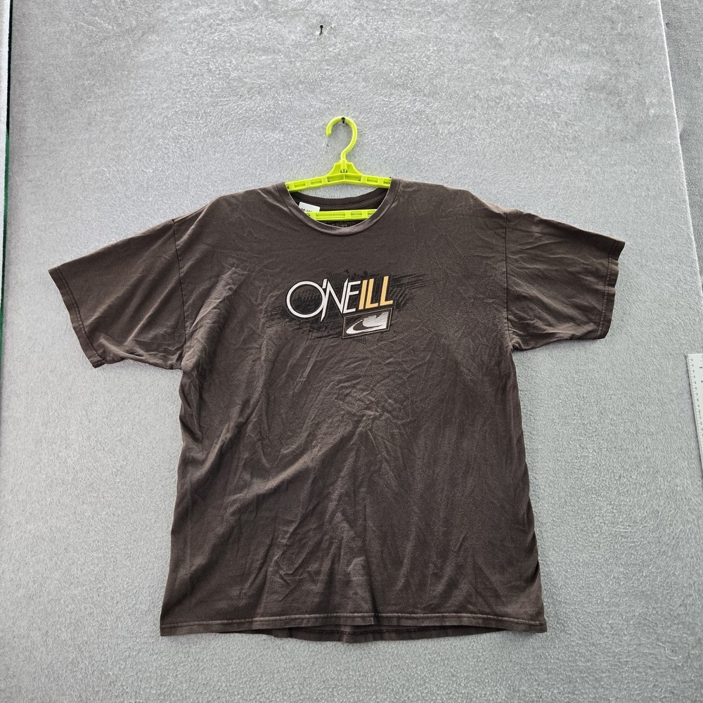 VINTAGE O'Neill Men Shirt XL Brown Logo Short Sleeve Grunge Skater Surf Y2K